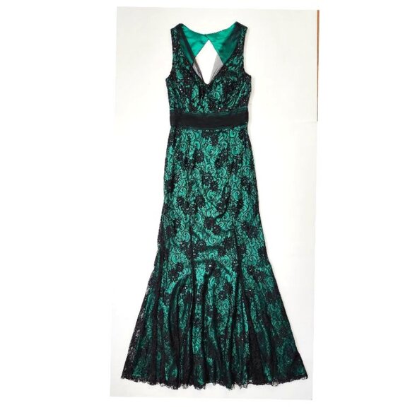 Women's Green/Black Sleeveless Dress W/Lace Overlay Size 6 - Picture 1 of 2